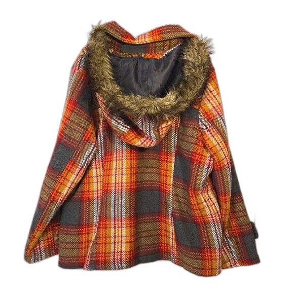 Dollhouse Orange Plaid Pea Coat with Hood 2X - Picture 6 of 10